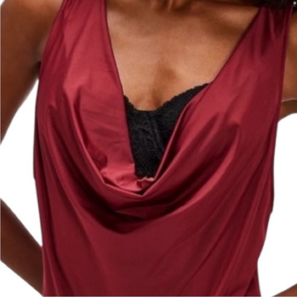 NWOT FREE PEOPLE Intimately Deep Plunge Sexy Satin Red Thong Bodysuit NWT Large - Picture 3 of 13